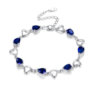 EleQueen 925 Sterling Silver CZ Love Heart of Ocean Teardrop Bridal Tennis Bracelet Sapphire Color