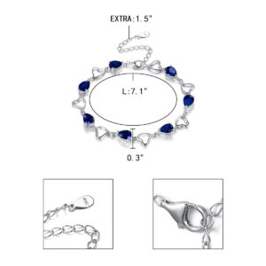 EleQueen 925 Sterling Silver CZ Love Heart of Ocean Teardrop Bridal Tennis Bracelet Sapphire Color