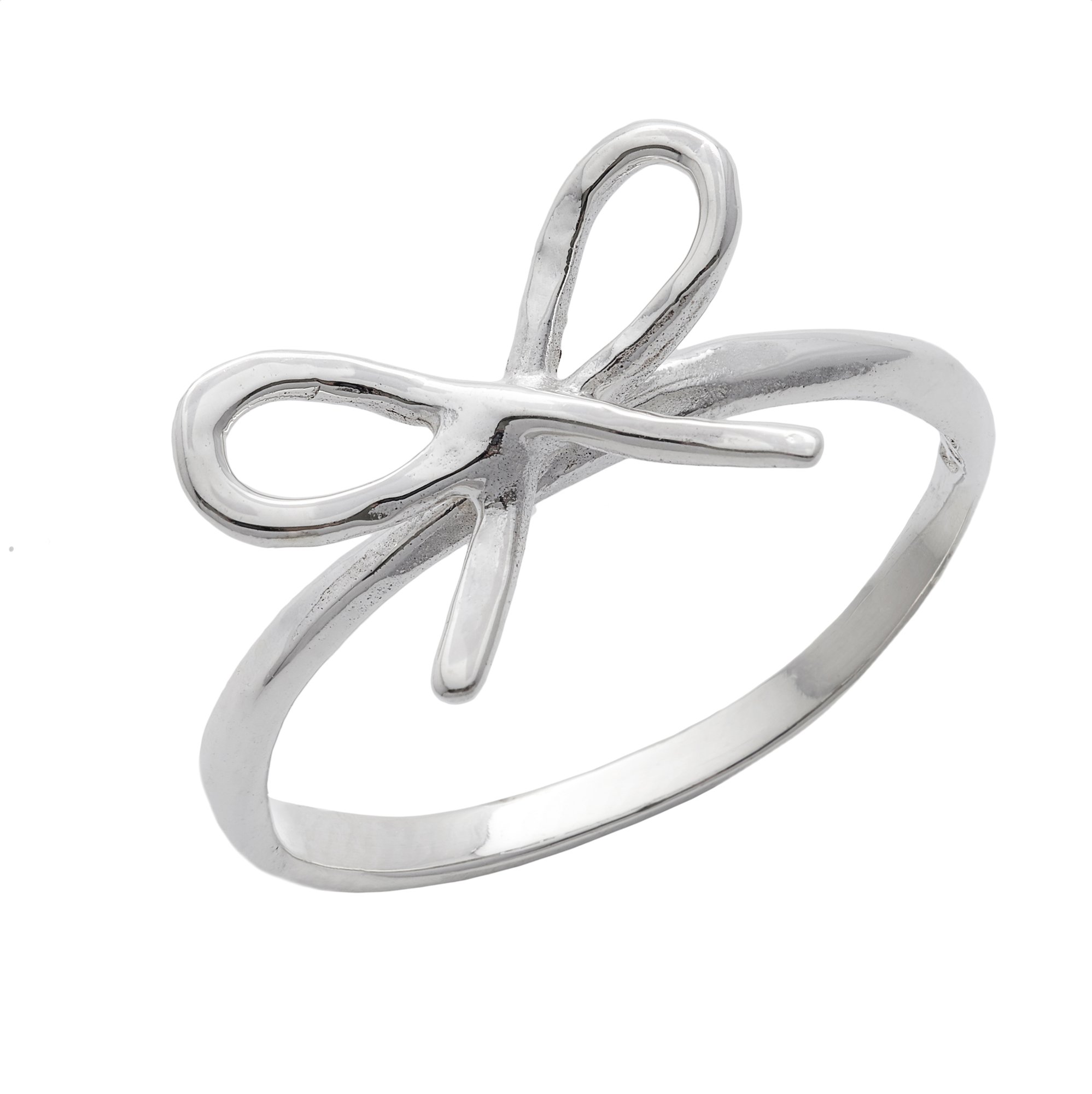 Silverly Women's 925 Sterling Silver Thin Bow Ribbon Knot Open Band Ring