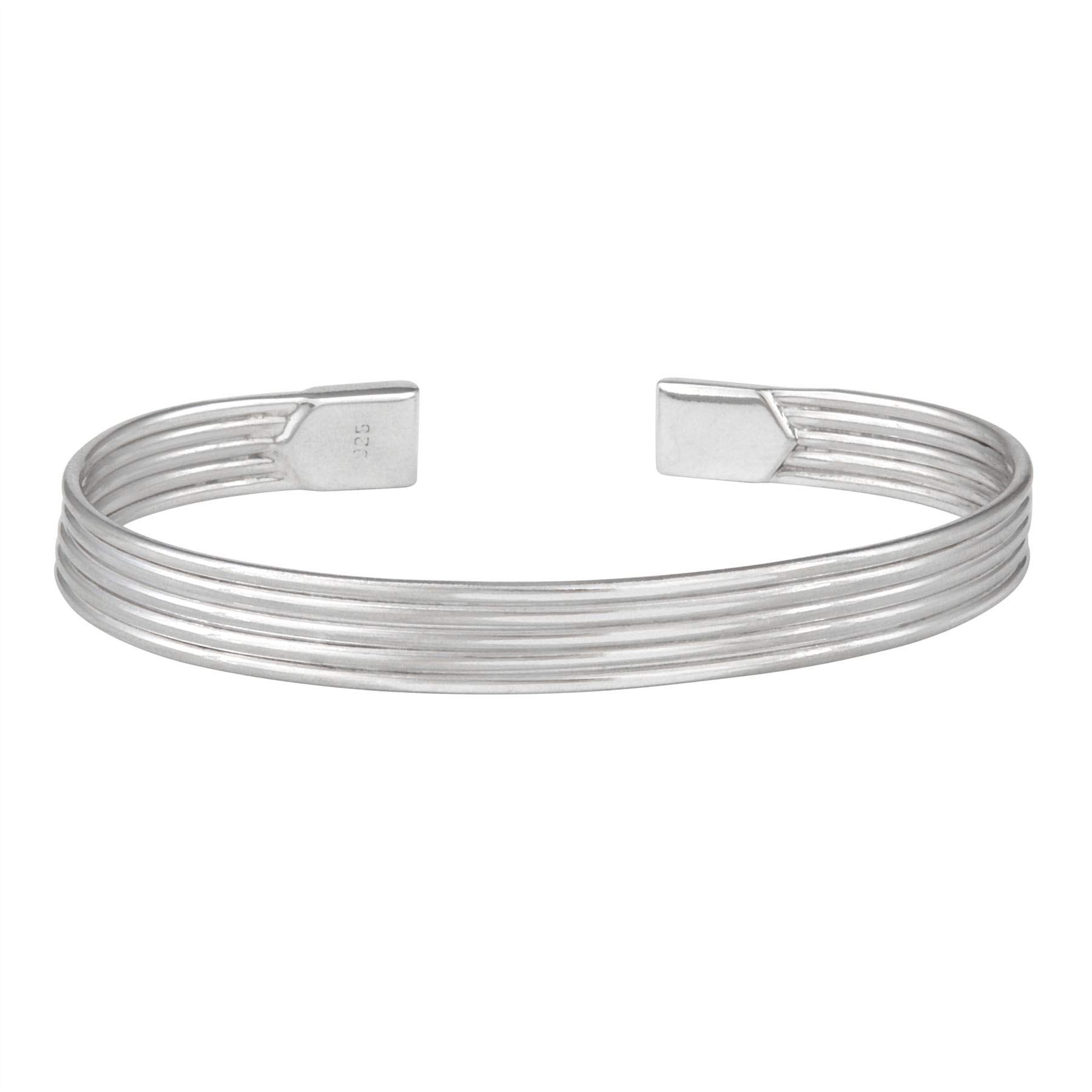 Silverly Women's Men's 925 Sterling Silver Polished Multi Band Line Adjustable Cuff Bangle Bracelet