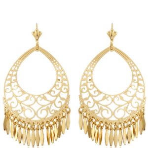 barzel 18k gold plated filigree cut-out dangling chandelier earrings - made in brazil