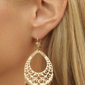 Barzel 18K Gold Plated Filigree Cut-out Dangling Chandelier Earrings - Made in Brazil