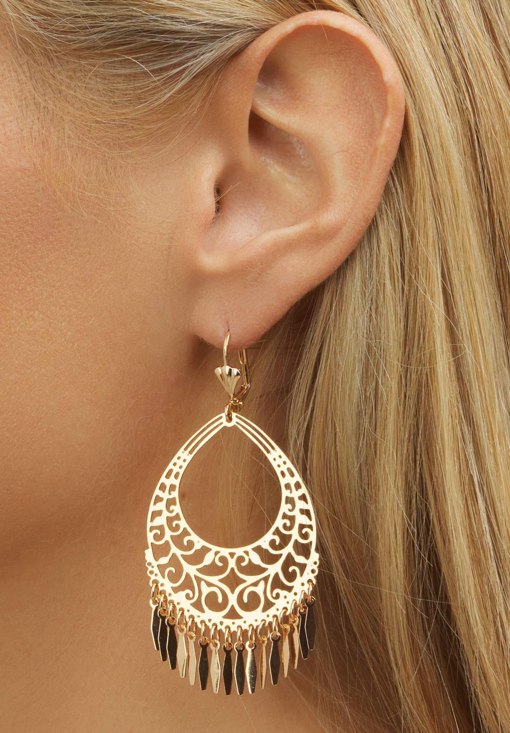 Barzel 18K Gold Plated Filigree Cut-out Dangling Chandelier Earrings - Made in Brazil