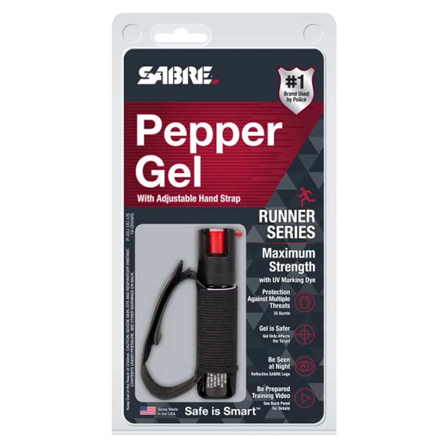 SABRE RED Pepper Gel - Police Strength - Runner with Hand Strap, a Pepper Shot Pepper Spray and Lanyard - Lot of 3 as Shown (Sabre Black)