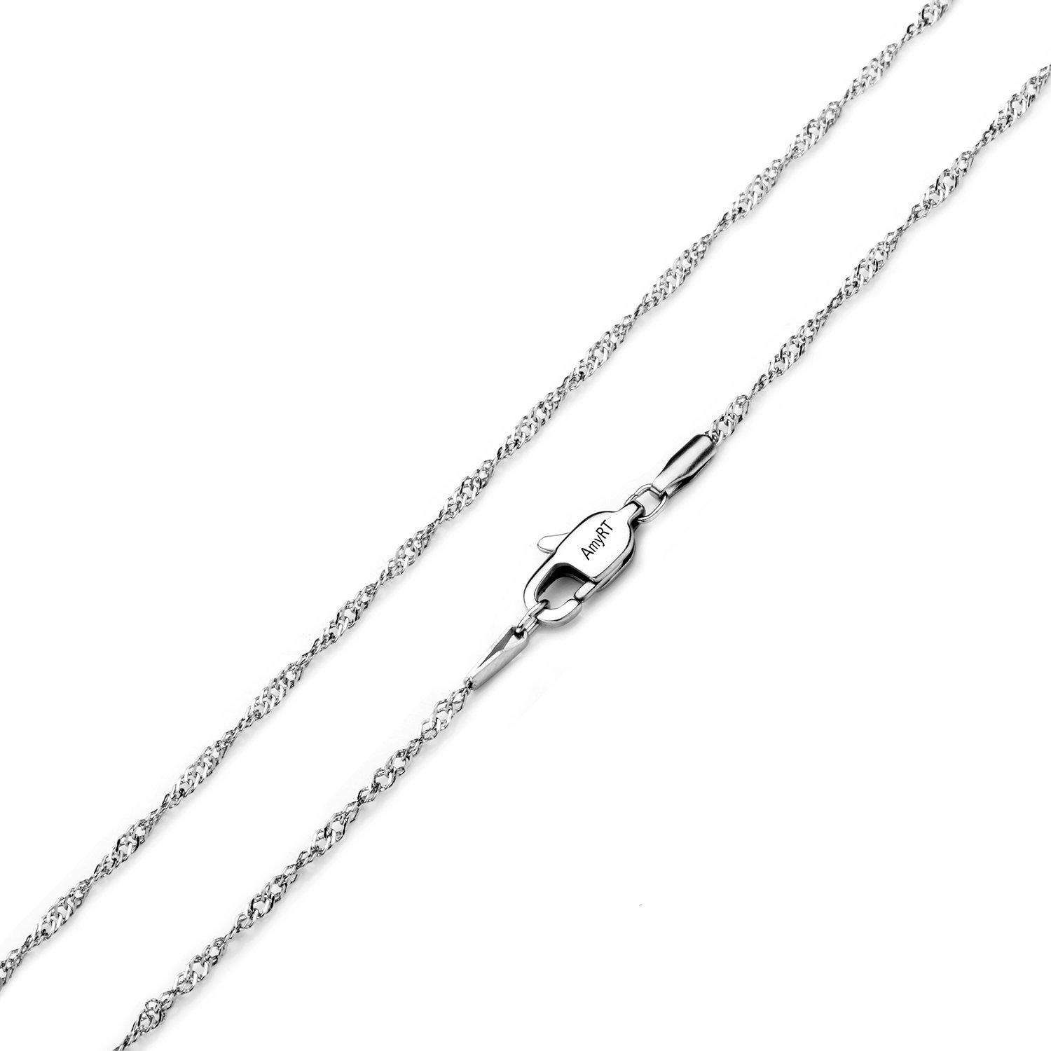 AmyRT Jewelry 2mm Titanium Steel Silver Singapore Chain Necklaces for Women 20 in