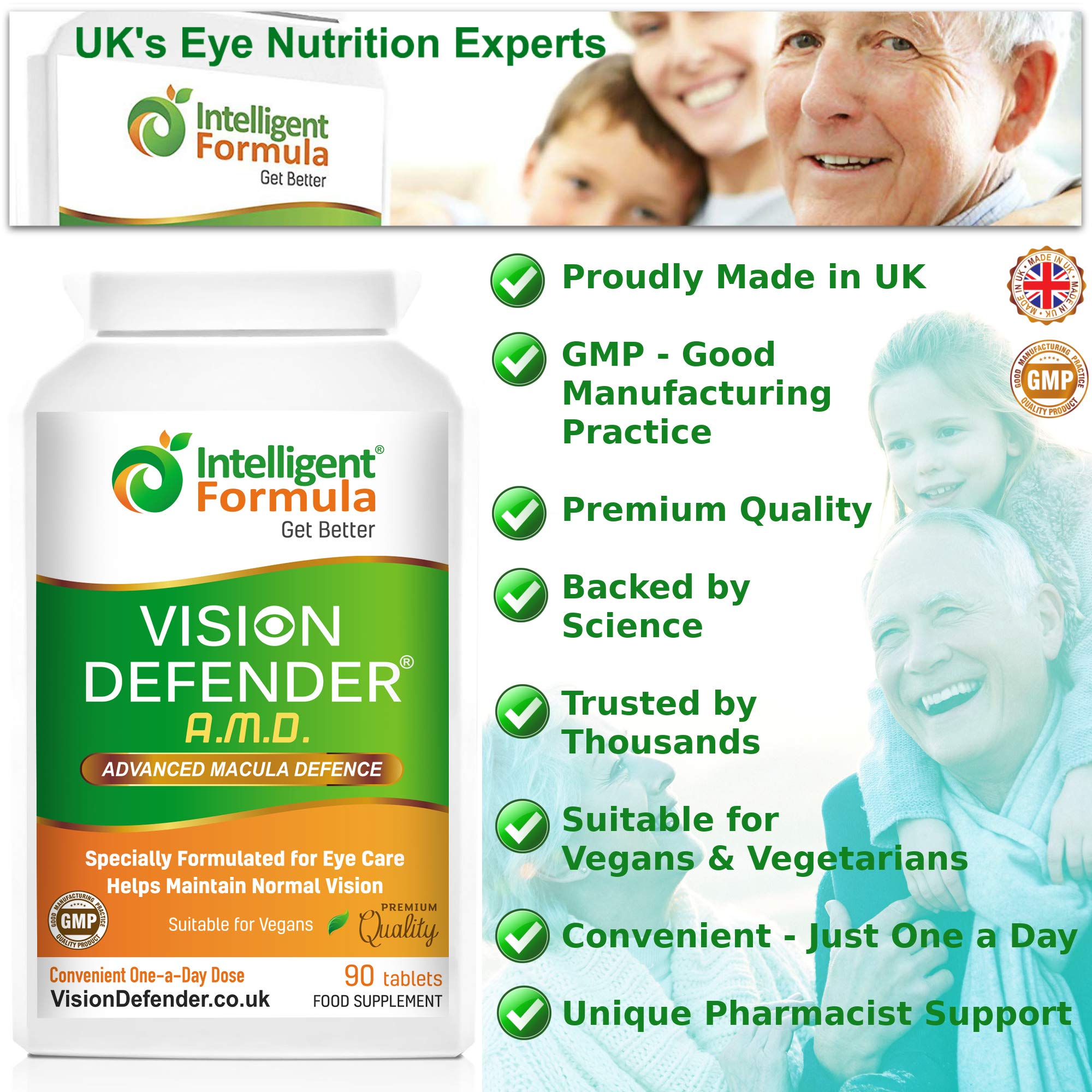 AREDS2 VISION DEFENDER AMD Supplement: Lutein, Zeaxanthin, Zinc, Vitamin E – AREDS 2 Eye Vitamins, Minerals, Nutrients for Eyes. 3 Months Supply (90 tablets) One-A-Day Vegan Eye Supplement. Made in UK