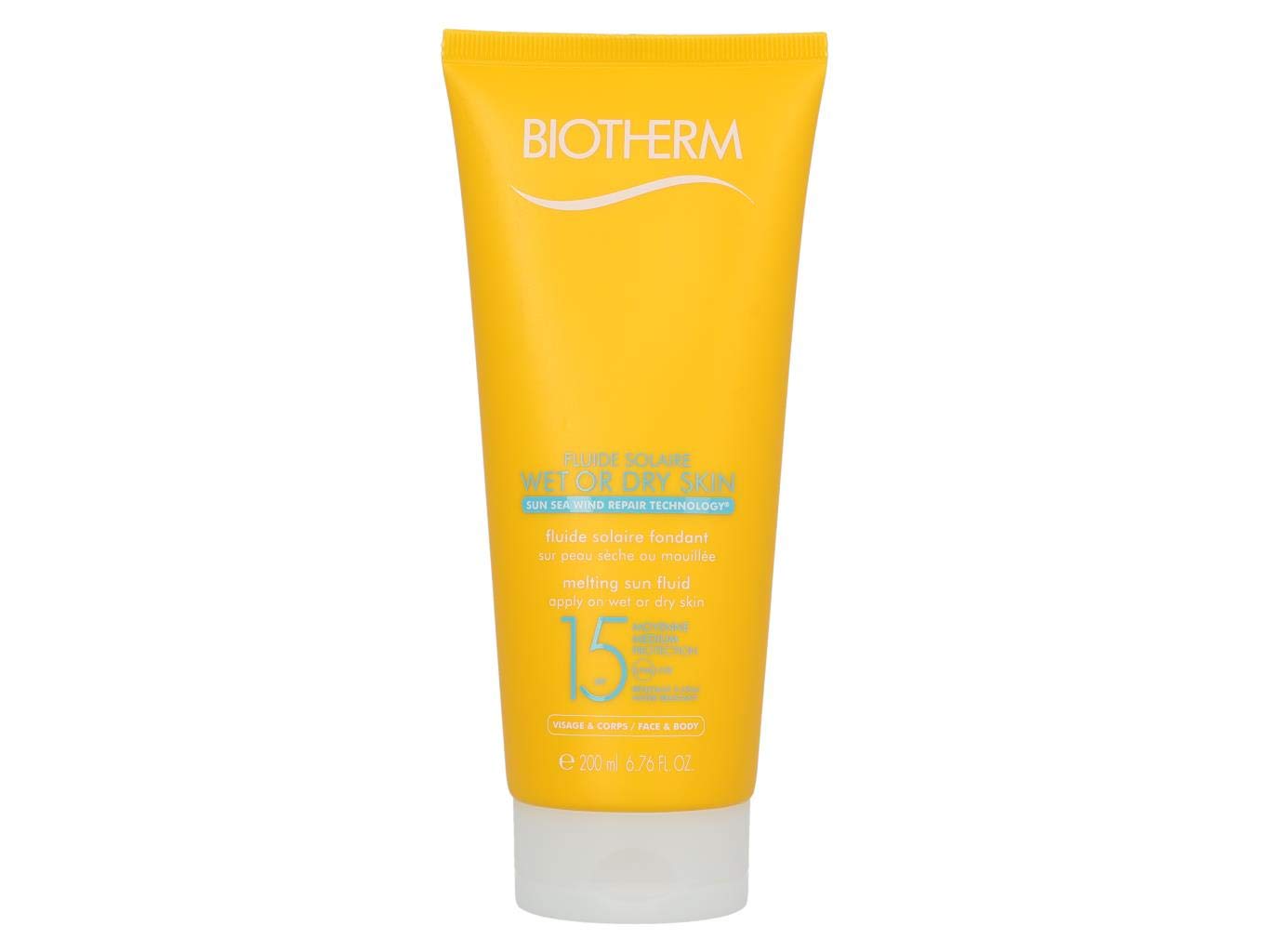 Biotherm Fluide Solaire Wet Or Dry Skin Melting Sun Fluid SPF 15 For Face And Body, Water Resistant, 6.76 Ounce