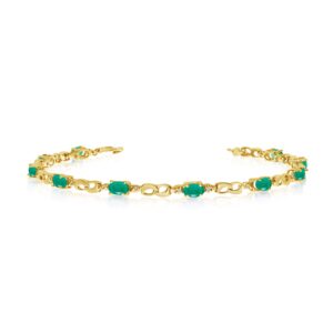 direct-jewelry 14k yellow gold oval emerald and diamond link bracelet (7 inch length)