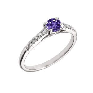 10K White Gold Diamond and Genuine Amethyst Engagement Proposal Ring (Size 6)