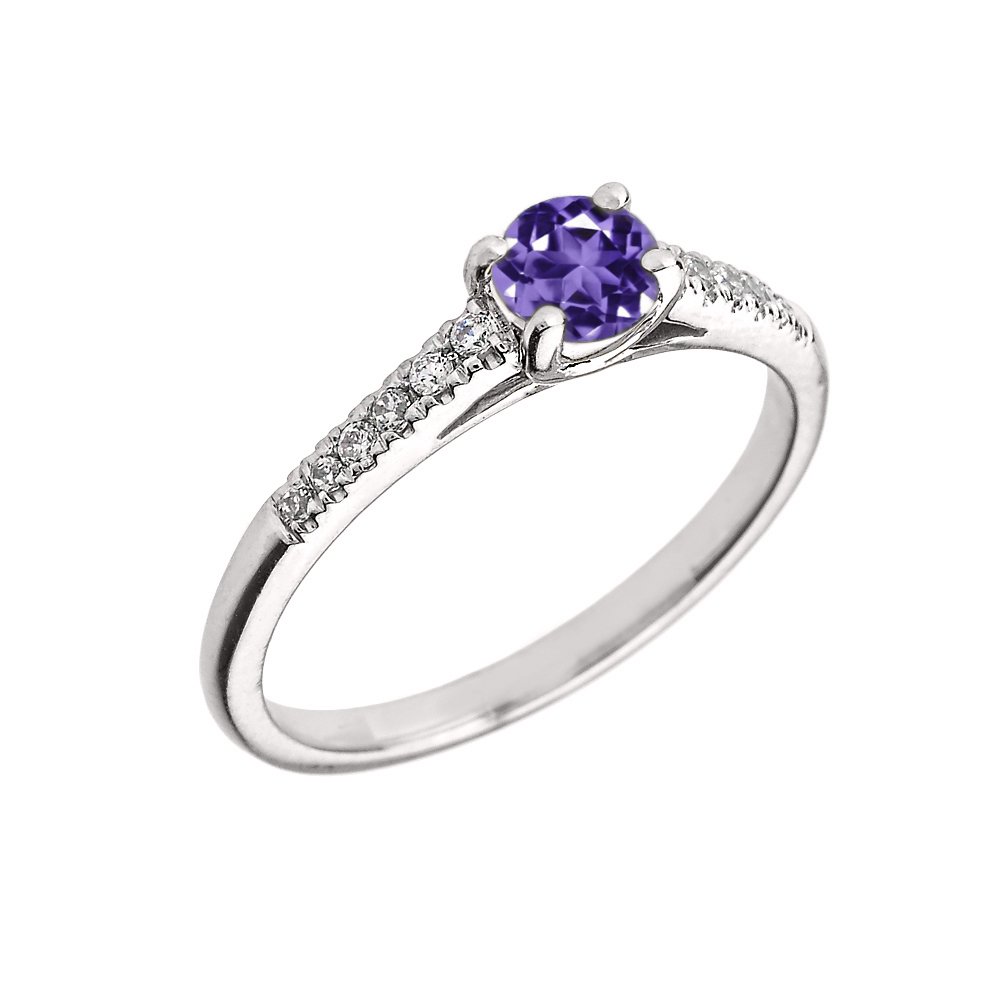 10K White Gold Diamond and Genuine Amethyst Engagement Proposal Ring (Size 6)