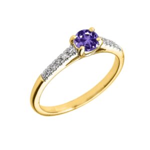 10k yellow gold diamond and genuine amethyst engagement proposal ring (size 11)