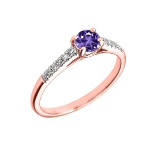 10K Rose Gold Diamond and Genuine Amethyst Engagement Proposal Ring (Size 8)