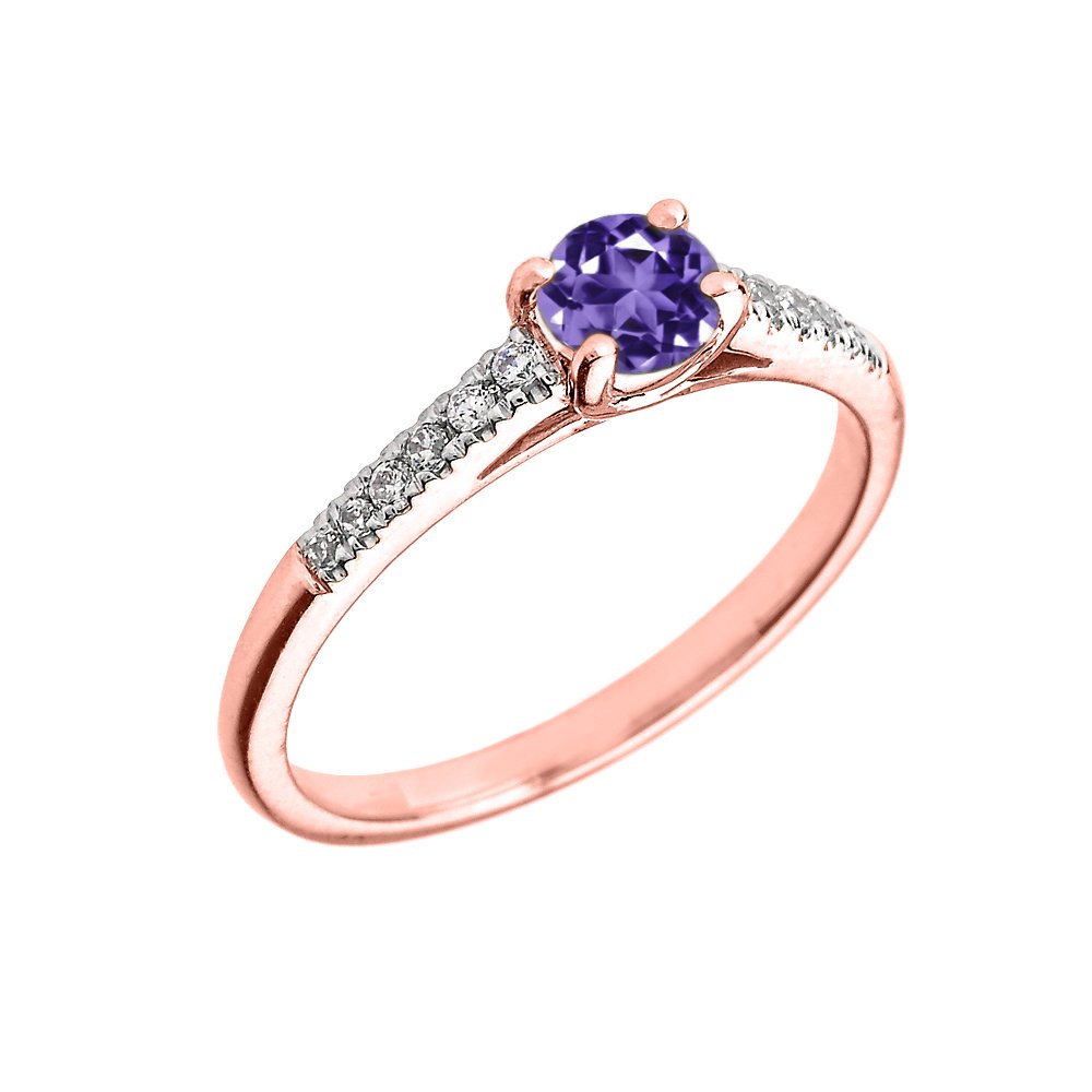 10K Rose Gold Diamond and Genuine Amethyst Engagement Proposal Ring (Size 8)