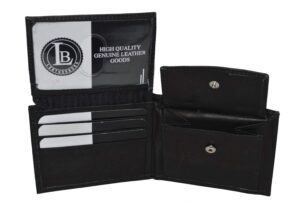 leatherboss leather boys slim compact flap id coin pocket bifold wallet with debit credit card holder, black