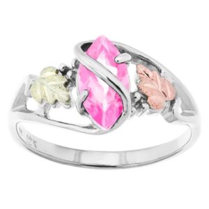 Marquise Pink CZ Ring, Sterling Silver, 12k Green and Rose Black Hills Gold Size 10.5