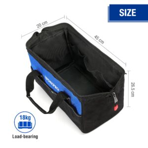 WORKPRO 18-inch Close Top Wide Mouth Storage Tool Bag with Adjustable Shoulder Strap, Sturdy Bottom