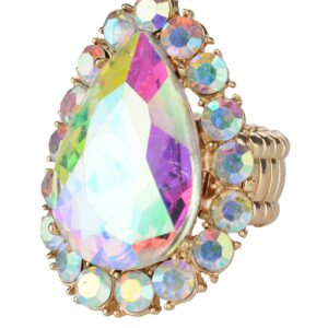 NYFASHION101 Women's Teardrop Stone Studs Fashion Stretch Ring, Aurora Borealis/Gold-Tone