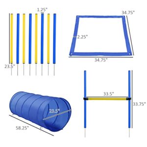 PawHut 4PC Obstacle Dog Agility Training Course Kit Backyard Competitive Equipment- Blue/Yellow