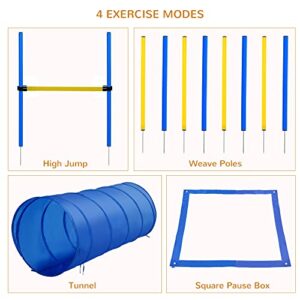 PawHut 4PC Obstacle Dog Agility Training Course Kit Backyard Competitive Equipment- Blue/Yellow