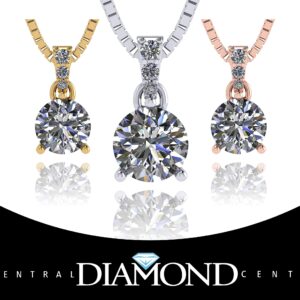 Central Diamond Center 3 Prong Round Solitaire Simulated Diamond Necklace in Sterling Silver & Zirconia - 2.00ct White