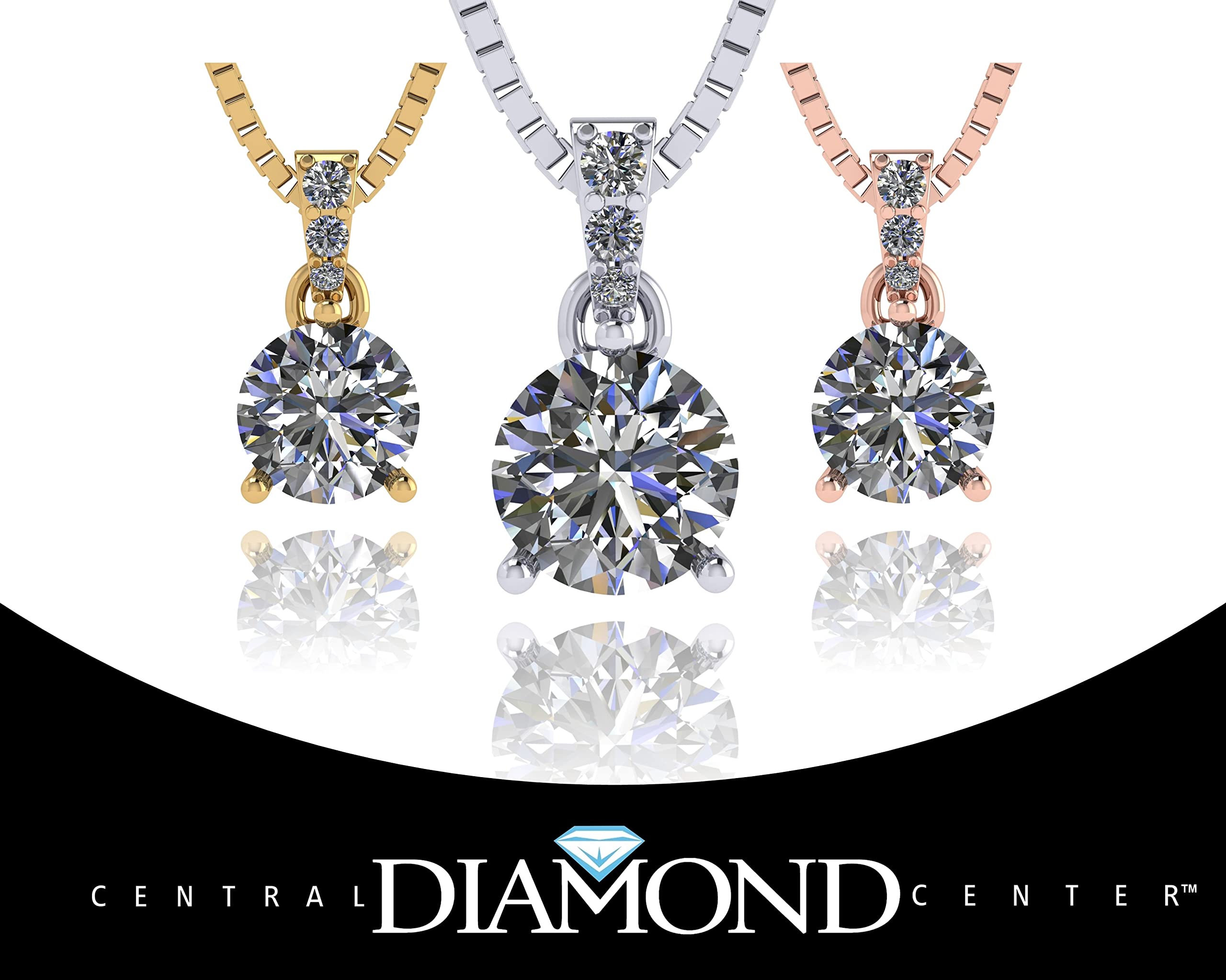 Central Diamond Center 3 Prong Round Solitaire Simulated Diamond Necklace in Sterling Silver & Zirconia - 2.00ct White