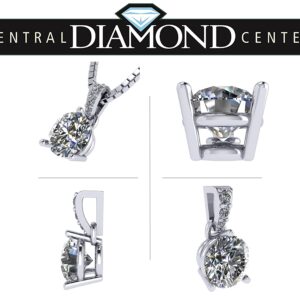 Central Diamond Center 3 Prong Round Solitaire Simulated Diamond Necklace in Sterling Silver & Zirconia - 2.00ct White