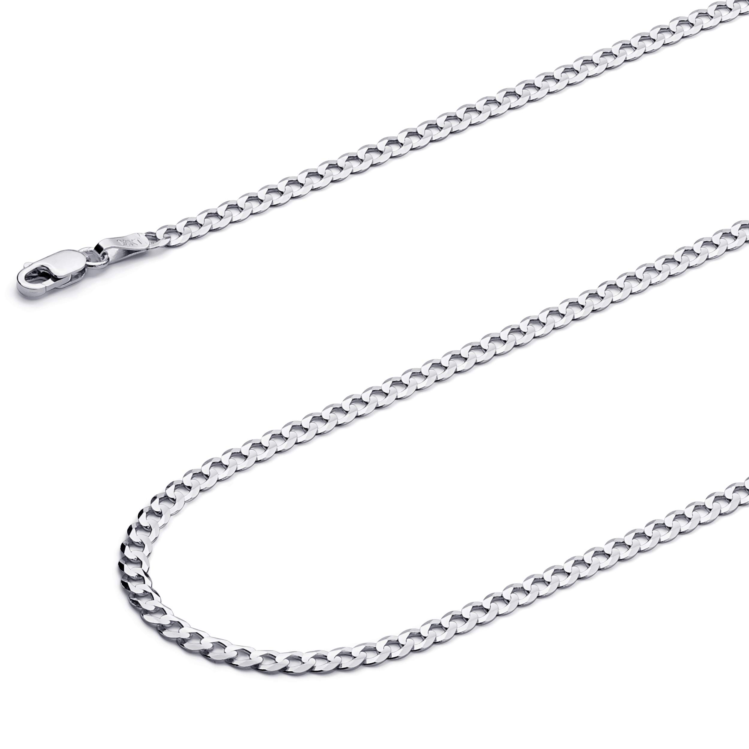 14k REAL White Gold Solid 2.5mm Cuban Concave Curb Chain Necklace with Lobster Claw Clasp - 22"