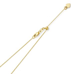 14k real yellow gold solid 1mm cable link length adjustable chain necklace with lobster claw clasp - 20"