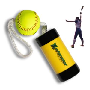 the composite xelerator fastpitch softball pitching trainer and warm up tool with 12 inch premium leather indoor ball for improved grip - made in usa