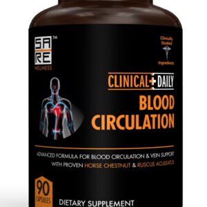 Clinical Daily Blood Circulation Supplements. Butchers Broom, Horse Chestnut, Hawthorn, Cayenne, Arginine, Diosmin Varicose Veins Treatment for Legs. Poor Circulation and Vein Support. 90 Capsules.