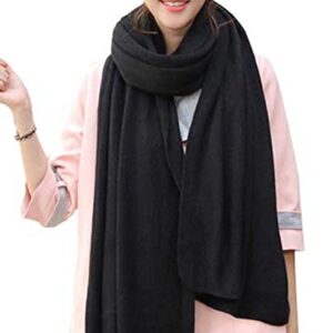 Wander Agio Womens Warm Long Shawl Winter Upset Large Scarf Pure Color Black