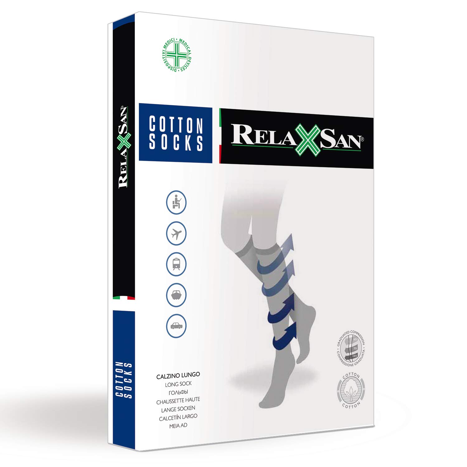 RELAXSAN 820 (Smoke 5-XL) Unisex cotton support socks 15-20 mmHg graduated compression, 100% Made in Italy