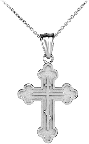 Religious Jewelry .925 Sterling Silver Russian Eastern Orthodox Cross Crucifix Bottonee Cross Matte Finish Pendant - Pendant Only