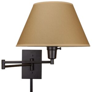 kira home cambridge 15" swing arm wall lamp - plug in/wall mount, opaque paper shade, 150w 3-way + cord covers, black finish