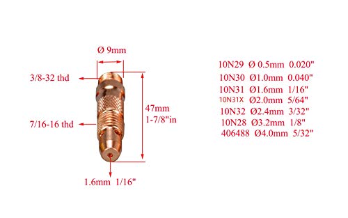 RIVERWELD 33pcs TIG Collet Body 10N28 10N30 10N31 10N32 406488 Collets Alumina nozzles 10N46 10N47 10N48 10N49 10N49 10N50 Back caps Assorted Size Fit QQ300 PTA DB SR WP 17 18 26 TIG Welding Torch