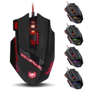 Zelotes T90 Professional 9200 DPI High Precision USB Wired Gaming Mouse,8 Buttons,With 7 kinds modes of LED Colorful Breathing Light, Weight Tuning Set (Black)