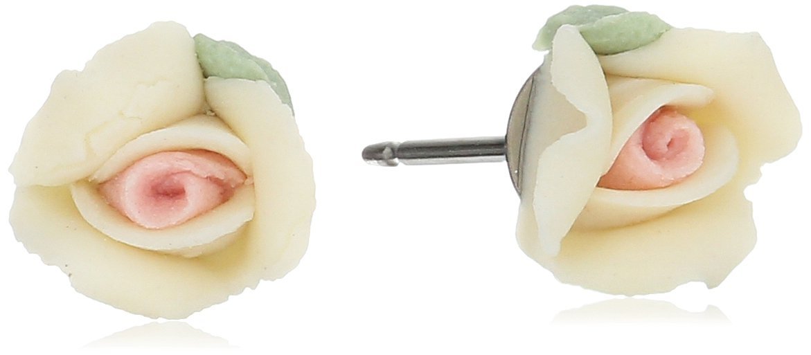 1928 Jewelry Sweet Ivory Porcelain Rose Stud Earrings