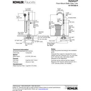 Bathtub Faucet by KOHLER, Bath Faucet with Hand Shower, Freestanding, Kelston Collection, Brushed Nickel, K-T97332-4-BN