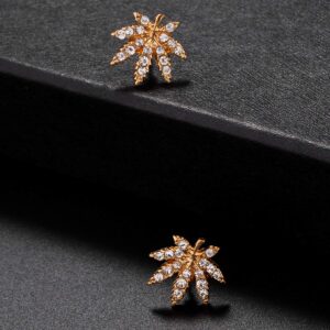 Lux Accessories Marijuana Leaf Pave Crystal 420 Weed Pot Stud Earrings