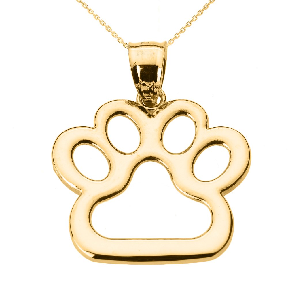 Polished 14k Gold Dog Paw Print Pendant Necklace, 22"