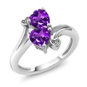 gem stone king 925 sterling silver purple amethyst and white diamond ring for women | 1.63 cttw | heart shape 6mm | gemstone february birthstone | available in size 5, 6, 7, 8, 9