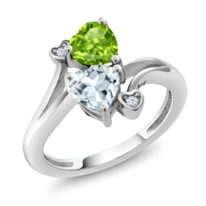 Gem Stone King 925 Sterling Silver Green Peridot Sky Blue Aquamarine Ring For Women (1.53 Cttw, Heart Shape 6MM, Gemstone August Birthstone, Available In Size 5, 6, 7, 8, 9)