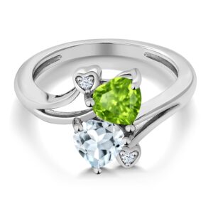 Gem Stone King 925 Sterling Silver Green Peridot Sky Blue Aquamarine Ring For Women (1.53 Cttw, Heart Shape 6MM, Gemstone August Birthstone, Available In Size 5, 6, 7, 8, 9)