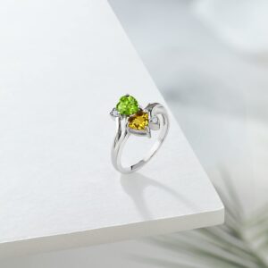 Gem Stone King 925 Sterling Silver Green Peridot Yellow Citrine Ring For Women (1.56 Cttw, Heart Shape 6MM, Gemstone August Birthstone, Available In Size 5, 6, 7, 8, 9)