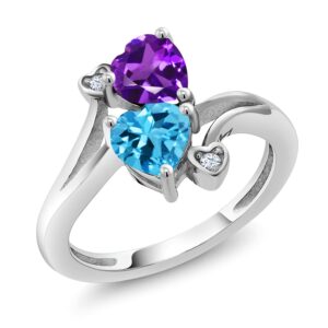 gem stone king 925 sterling silver purple amethyst swiss blue topaz ring for women (1.63 cttw, heart shape 6mm, gemstone february birthstone, available in size 5, 6, 7, 8, 9)