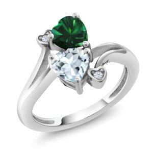 Gem Stone King 925 Sterling Silver Green Nano Emerald Sky Blue Aquamarine Ring For Women (1.38 Cttw, Heart Shape 6MM, Gemstone May Birthstone, Available In Size 5, 6, 7, 8, 9)