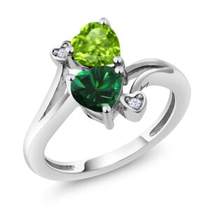 Gem Stone King 925 Sterling Silver Green Peridot Green Nano Emerald Ring For Women | 1.54 Cttw | Heart Shape 6MM | Gemstone August Birthstone | Available In Size 5, 6, 7, 8, 9