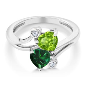 Gem Stone King 925 Sterling Silver Green Peridot Green Nano Emerald Ring For Women | 1.54 Cttw | Heart Shape 6MM | Gemstone August Birthstone | Available In Size 5, 6, 7, 8, 9