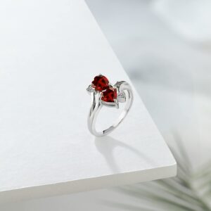 Gem Stone King 925 Sterling Silver Red Garnet and White Diamond Ring For Women | 2.03 Cttw | Heart Shape 6MM | Gemstone January Birthstone | Available In Size 5, 6, 7, 8, 9