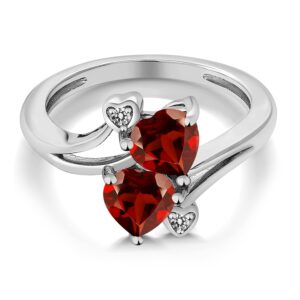 Gem Stone King 925 Sterling Silver Red Garnet and White Diamond Ring For Women | 2.03 Cttw | Heart Shape 6MM | Gemstone January Birthstone | Available In Size 5, 6, 7, 8, 9